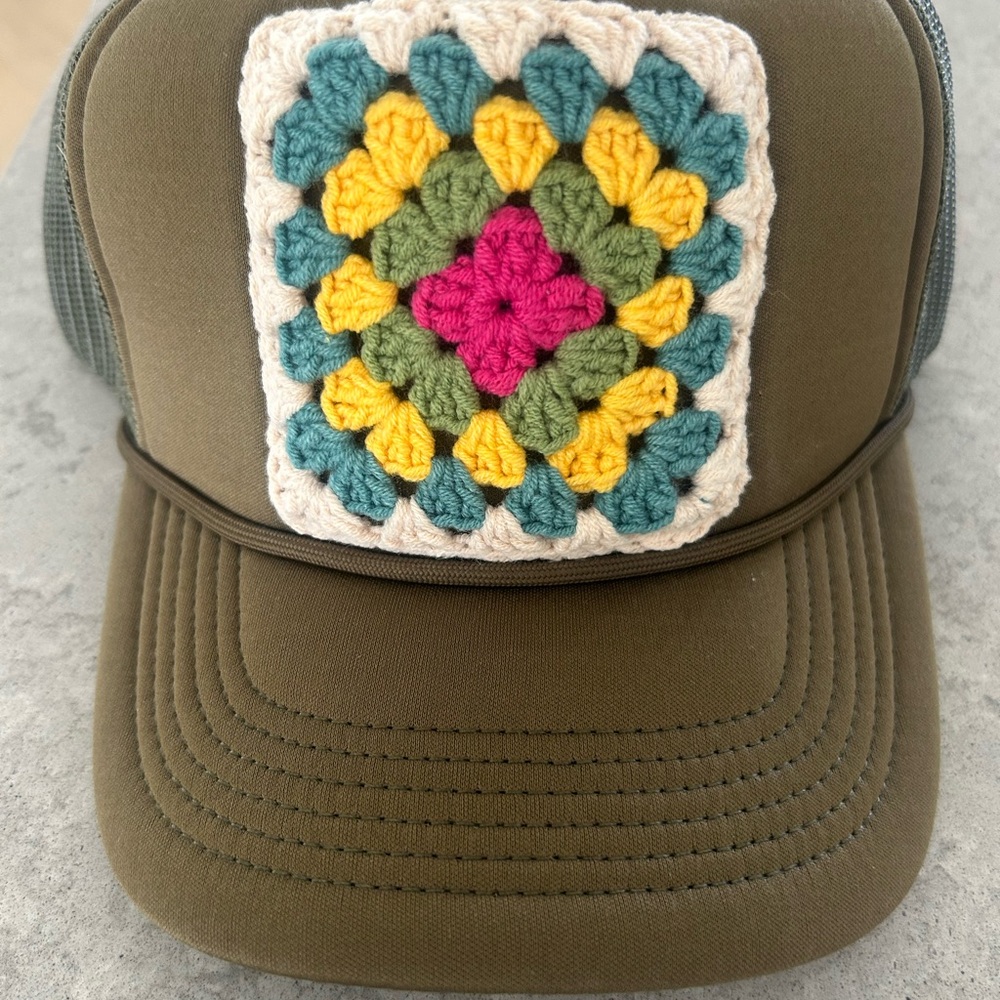 Little Bird Crochet Patch Olive Green Trucker Hat